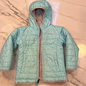 3T North Face reversible girls winter jacket coat blue fuzzy interior